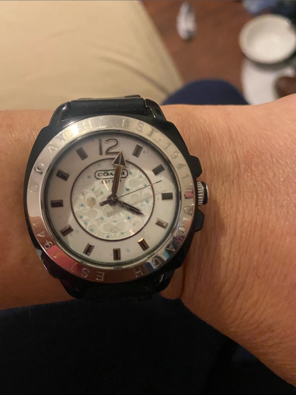 Coach Black Silicone Strap Watch with Silver Dial